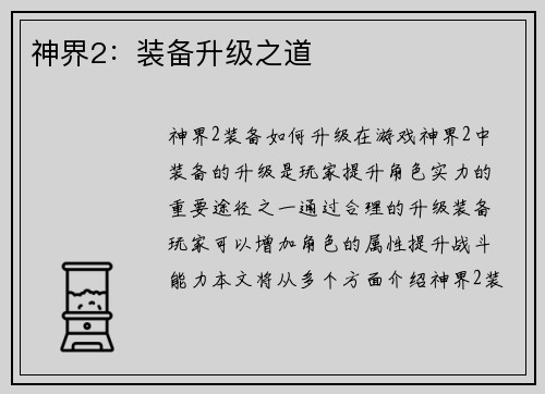 神界2：装备升级之道